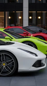 Lineup of Modern Ferrari Sports Cars in Vibrant Colors