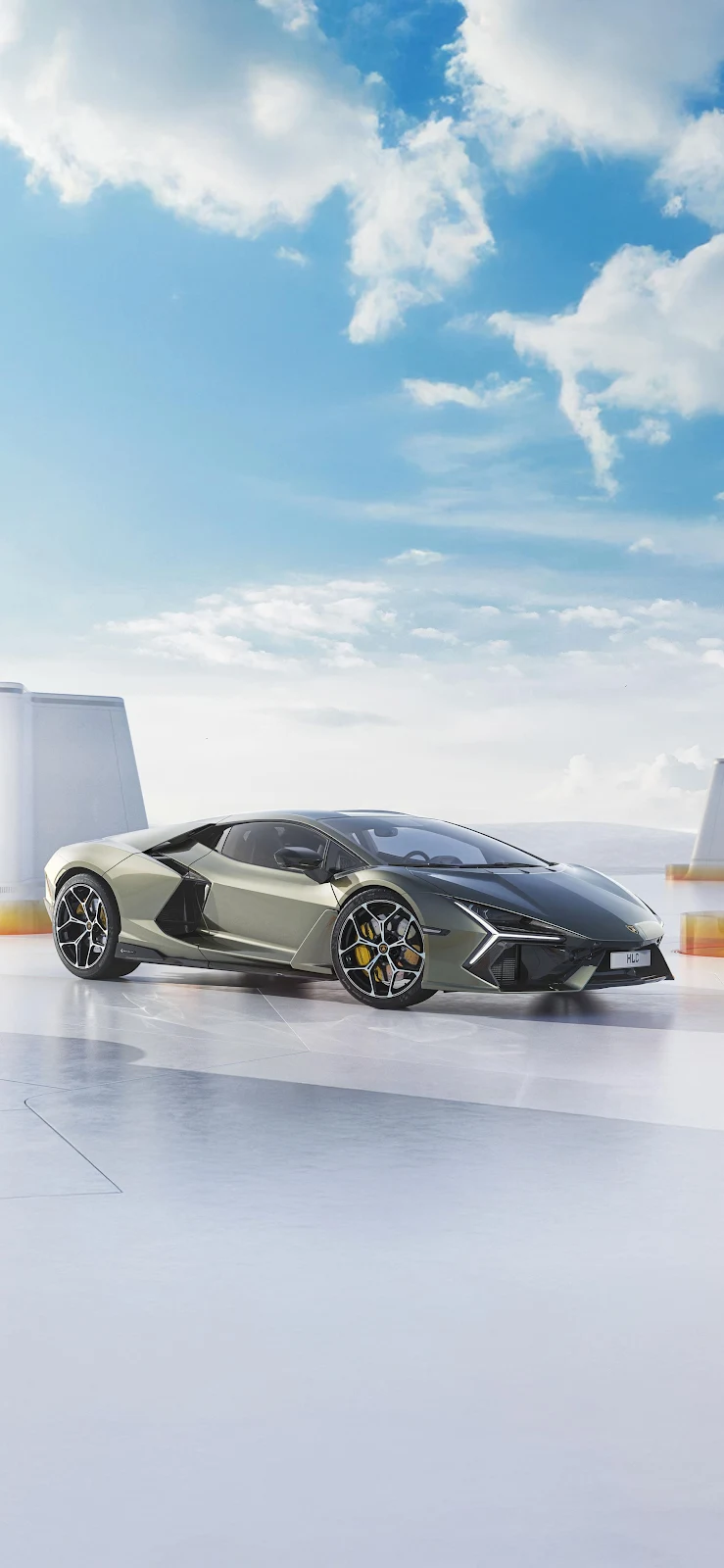 Modern Lamborghini Supercar Under Sky - Automotive CGI Render 2K iPhone Wallpaper (1772x3839)