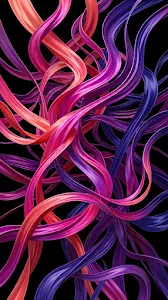 Abstract Vibrant Ribbon Strands on Black Background