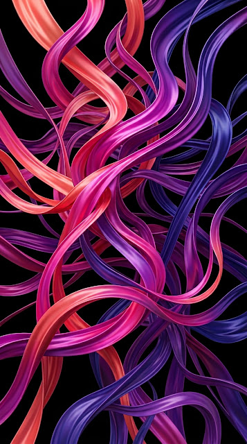 Abstract Vibrant Ribbon Strands on Black Background - Free mobile Wallpaper