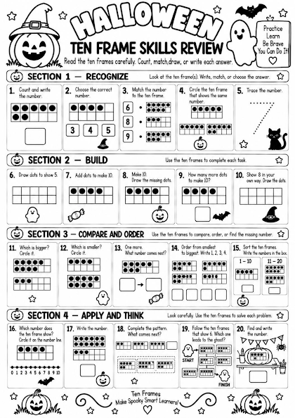 Halloween Ten Frame Skills Review