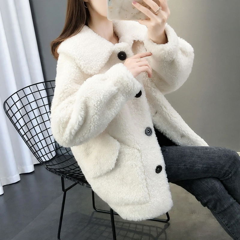 Padded lamb fleece imitation coat, loose fit