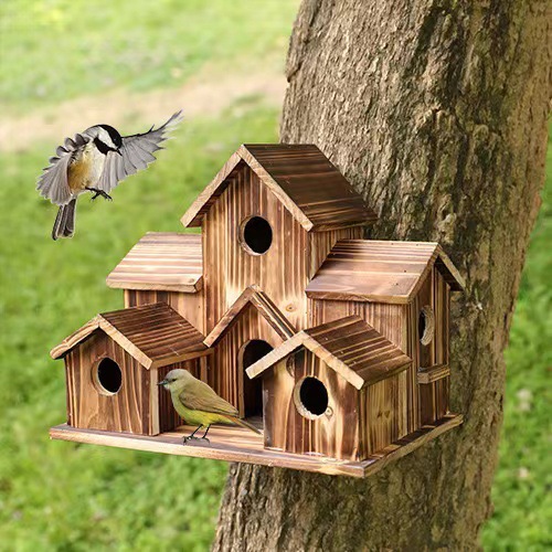 Rustic birdhouse made of pine wood