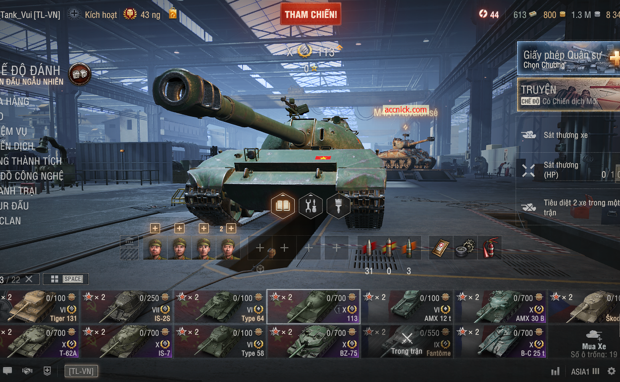 Acc World of Tanks PC sở hữu 6 tank X đa dạng lối chơi gồm B...