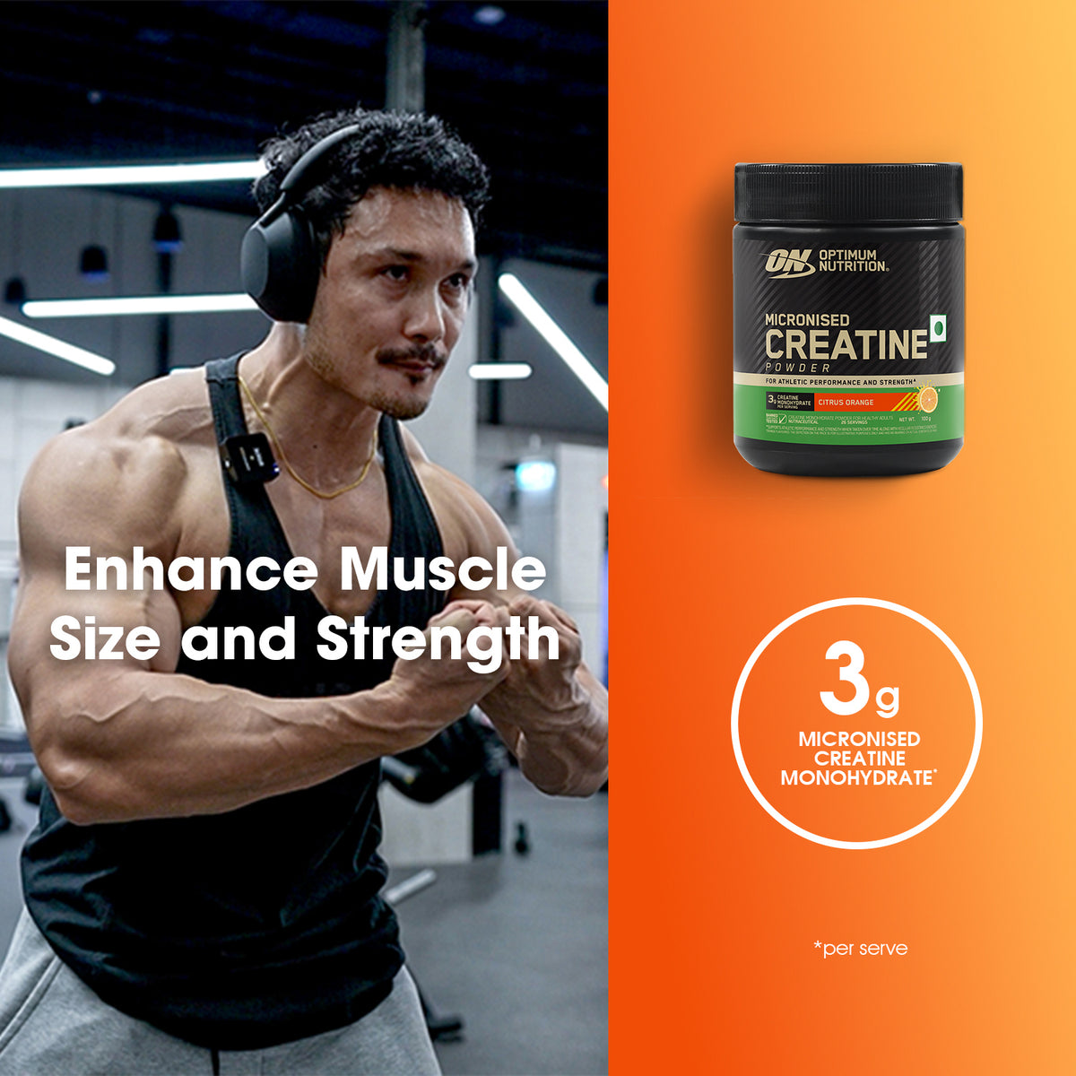 Micronized Creatine Powder — Citrus Orange, 100 g
