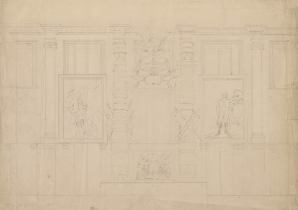 Interior wall with architectural ornaments of the US Capitol building with portr