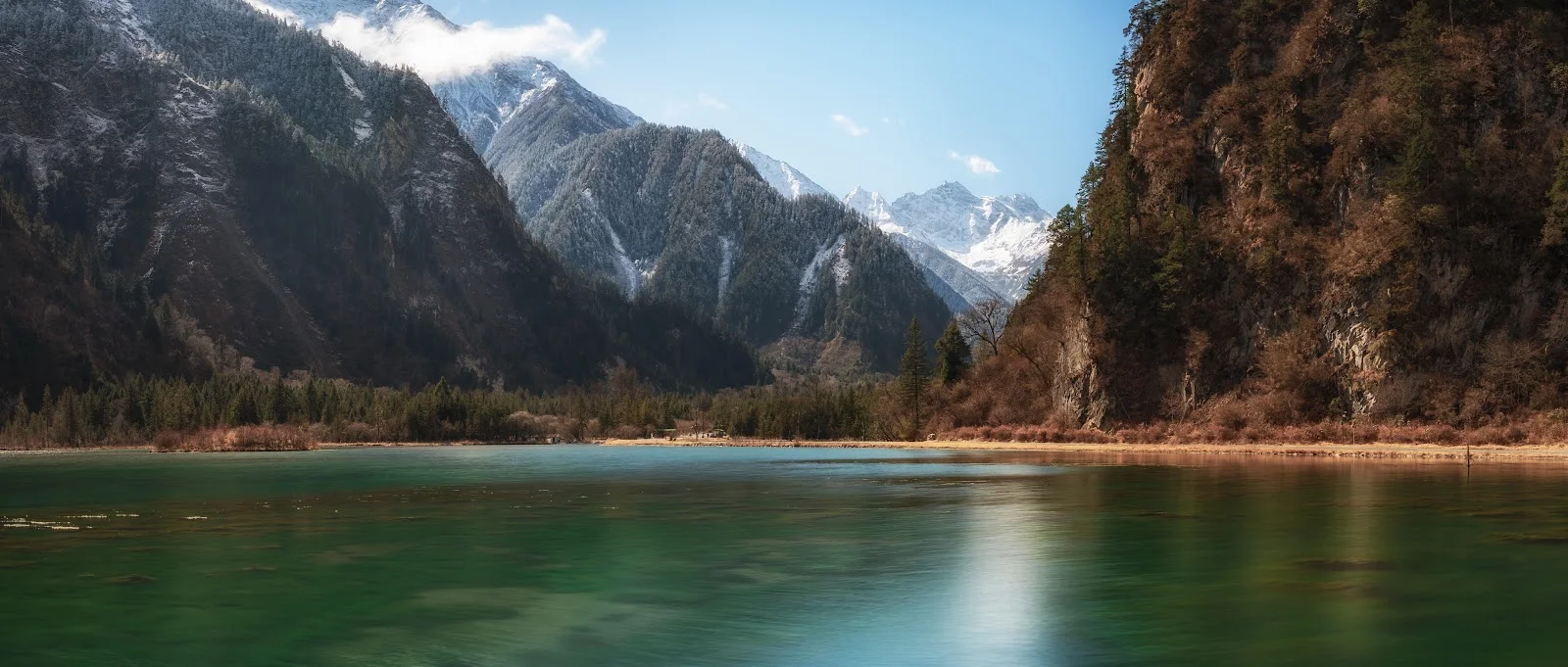 Alpine Lake In Mountain Valley - Nature Photography 5K Wallpaper (8004x3406)