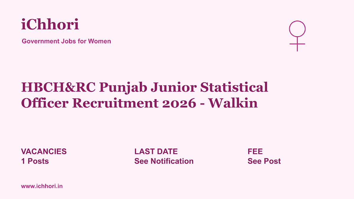 HBCH&RC Punjab Junior Statistical Officer Recruitment 2026 - Walkin - iChhori