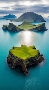 Dramatic Aerial View of Volcanic Islands in Turquoise North Atlantic Ocean