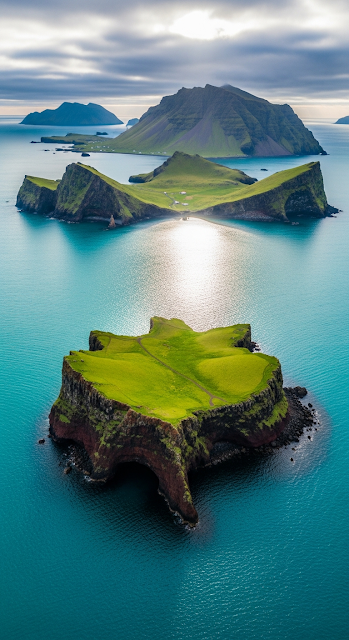 Dramatic Aerial View of Volcanic Islands in Turquoise North Atlantic Ocean - Free mobile Wallpaper
