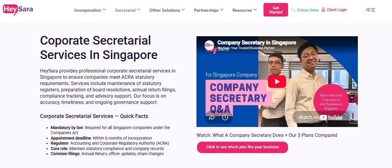 HeySara Corporate Secretary Page