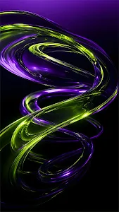 Abstract Swirling Neon Glass Ribbons in Lime and Ultraviolet