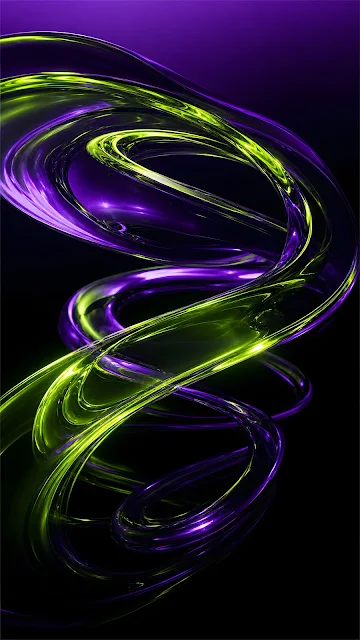Abstract Swirling Neon Glass Ribbons in Lime and Ultraviolet