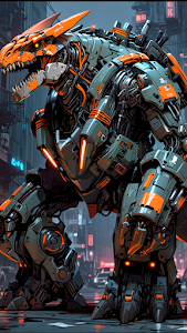 Cyberpunk Mecha Dinosaur T Rex City Street Art