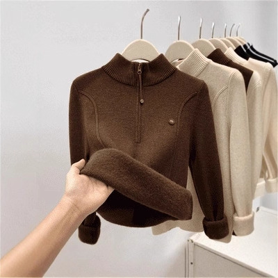 Damen-Strickpullover mit Stehkragen und Reißverschluss