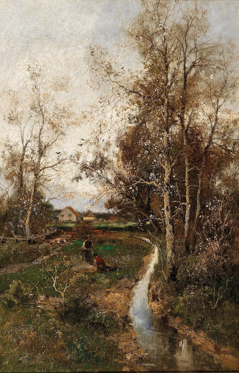 A Springtime Landscape with a Creek