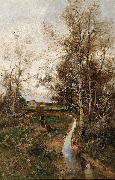 A Springtime Landscape with a Creek