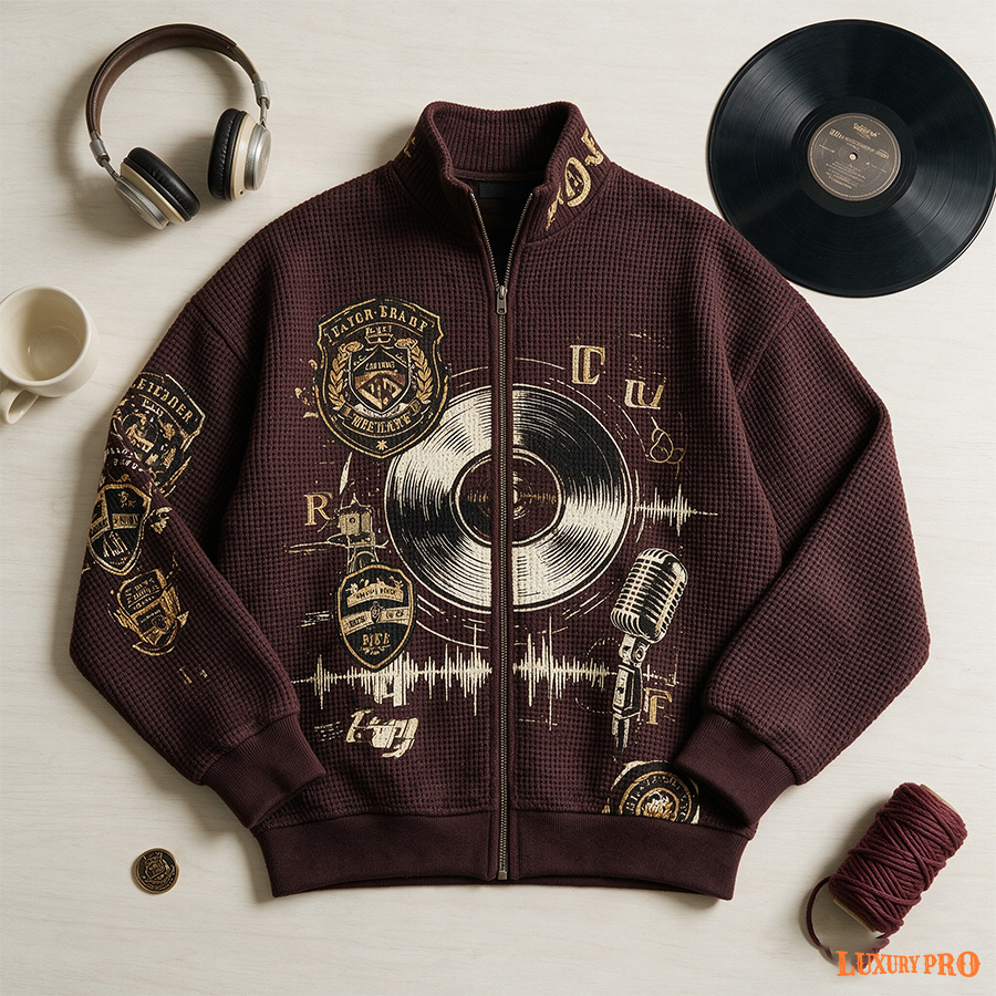 2D Waffle Knit Full-Zip Sweatshirt