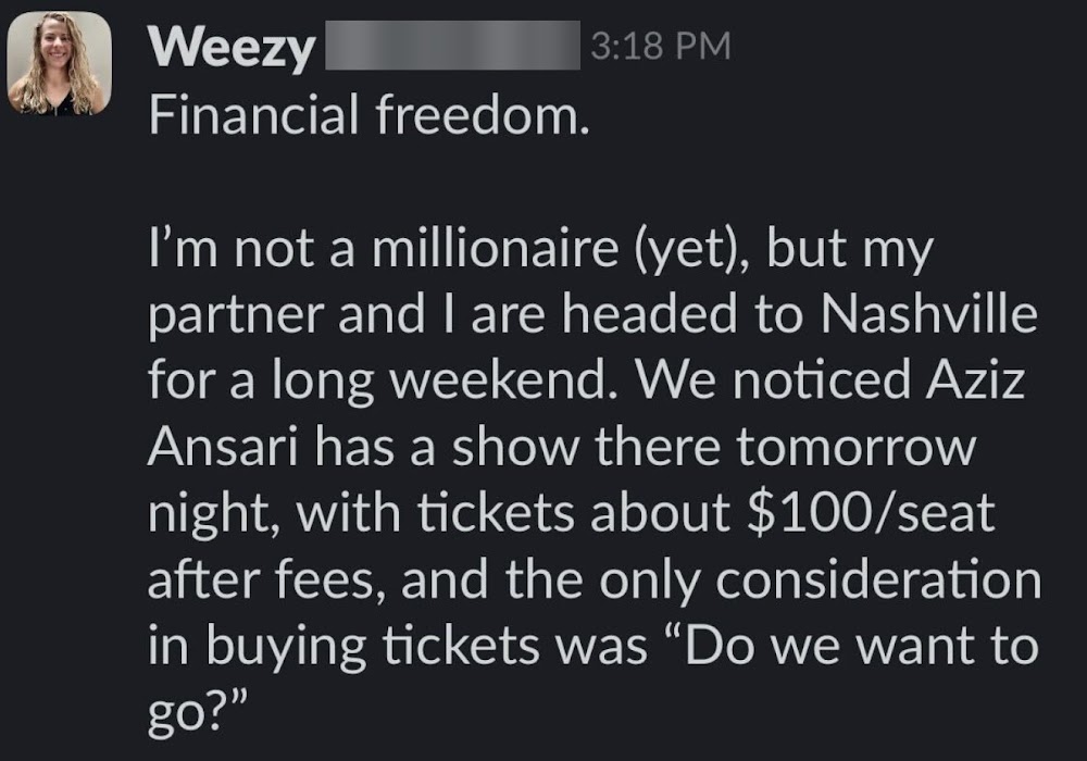 Slack post from an Active Life Professional