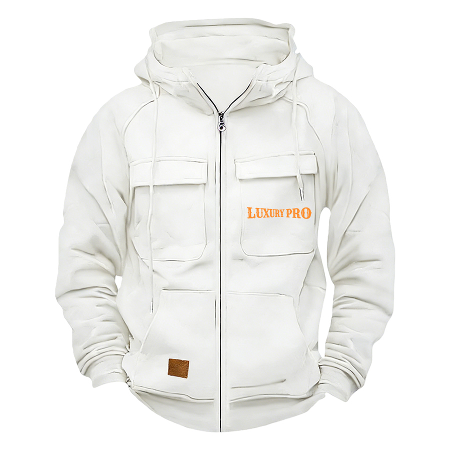 2D Zip-Up Hoodie with Leather Trim