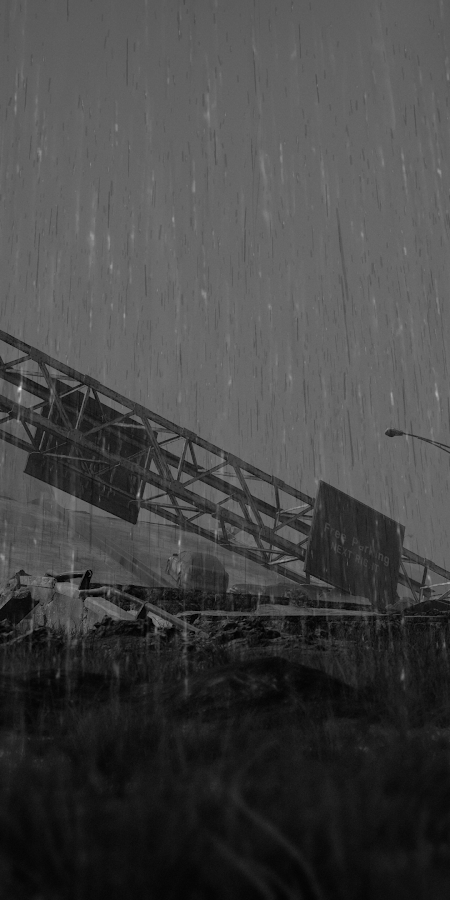 Collapsed Highway In Heavy Rain 4K Phone Wallpaper