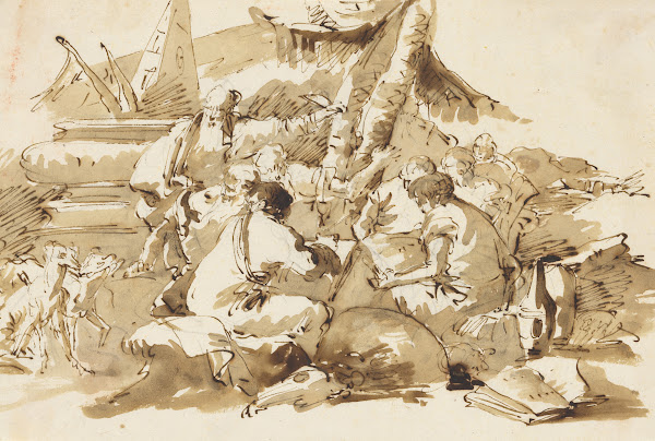 Philosophers Instructing Pupils by an Antique Sarcophagus mid 18th century