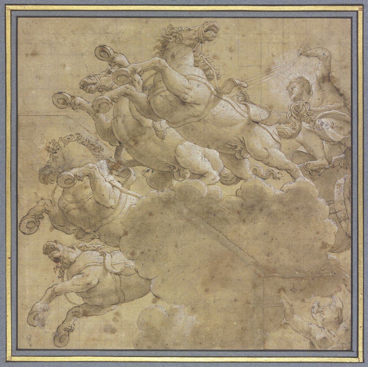 Apollo mit Rossegespann gefolgt von Luna in starker Unteransicht