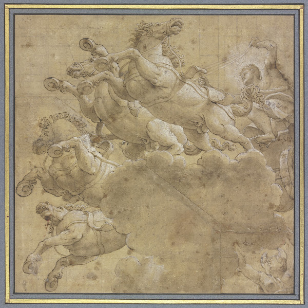 Apollo mit Rossegespann gefolgt von Luna in starker Unteransicht