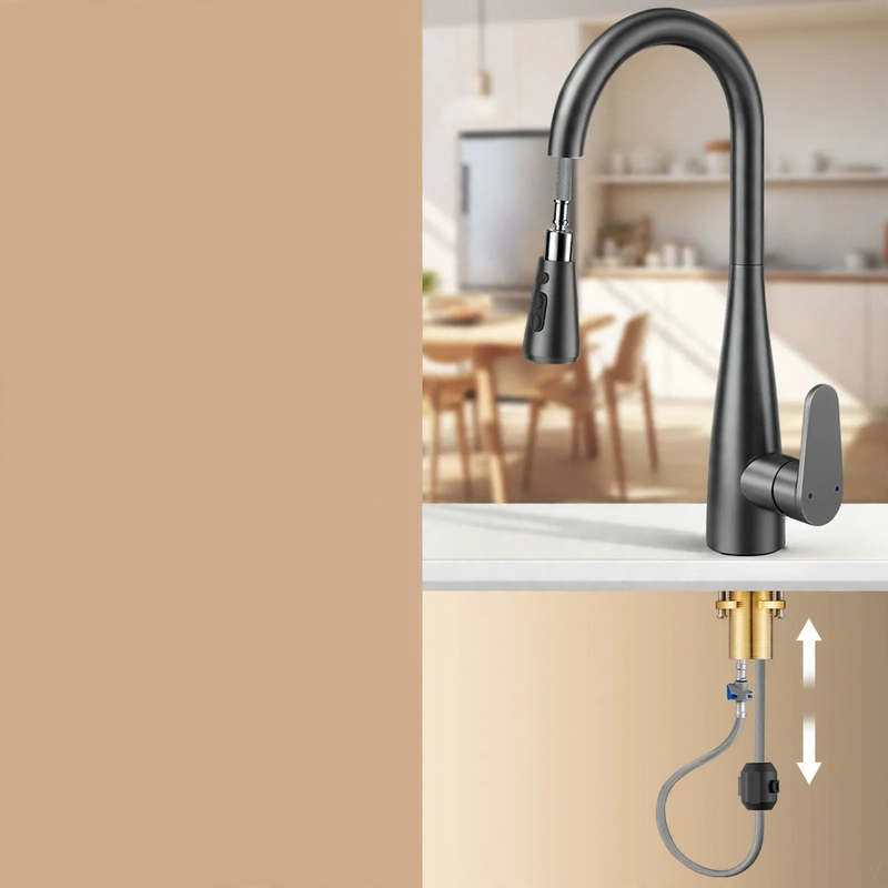 Kitchen faucet with pull-down spout, cold and hot water