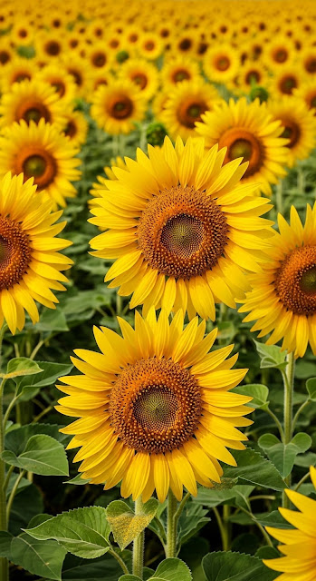 Vibrant Sunflower Field Vertical Close-up Summer Bloom - Free mobile Wallpaper