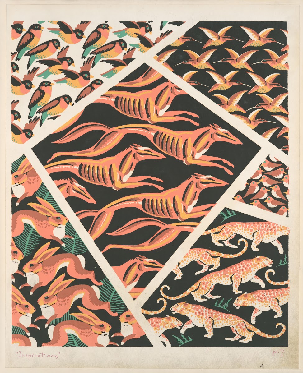 Six animal form compositions  birds three dogs hares leopards 1928