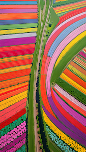 Aerial View Vibrant Tulip Fields Geometric Landscape