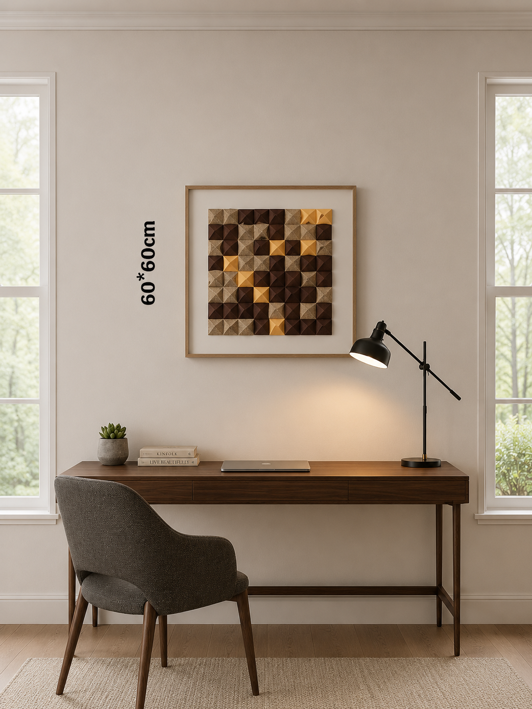 Framed Geometric Brown & Yellow Checker 60-60cm