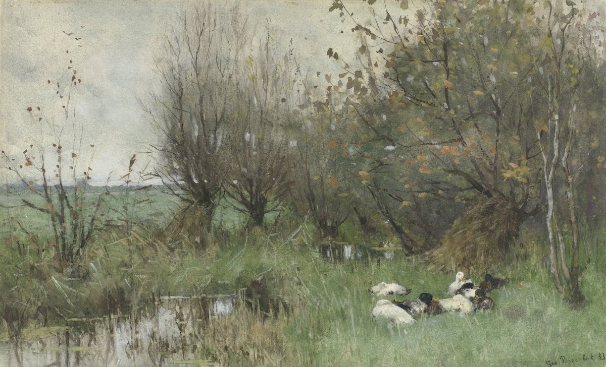 Eenden bij een wilgenbosje 1883