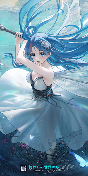 Blue Haired Fairy In Pond 4K Wallpaper Background