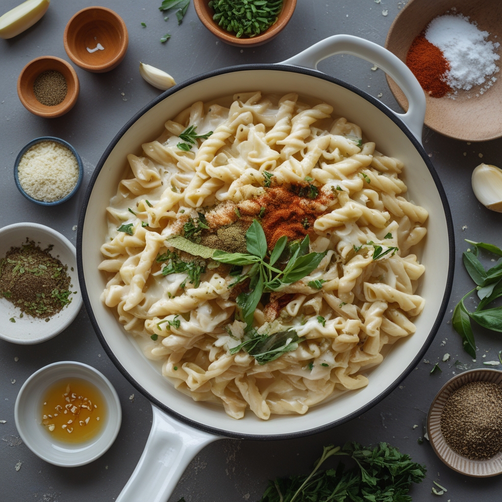 Ingredients for One Pot Creamy Garlic Pasta - Easy & Quick Comfort Food