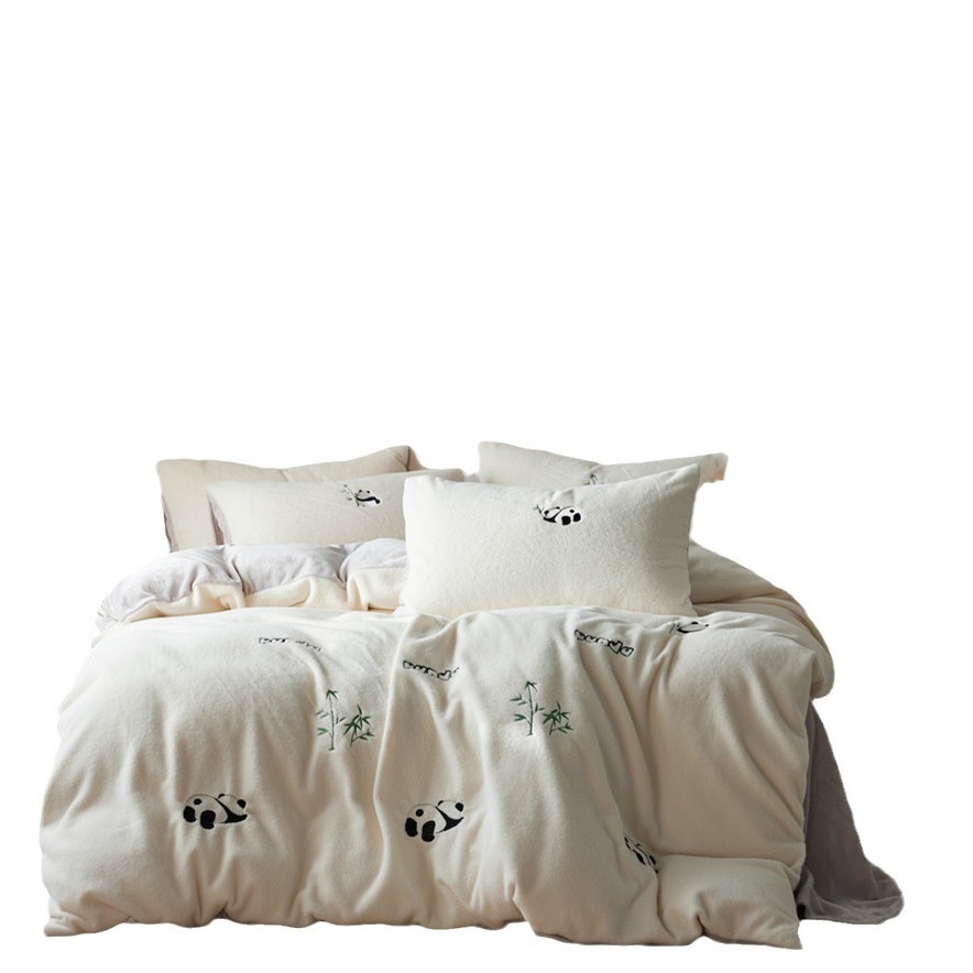 Panda-Bettwäsche-Set, Milchfleece, 4-teilig, winterwarm