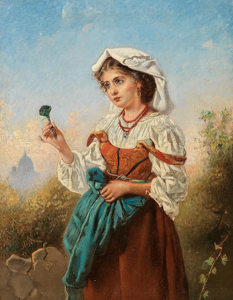 An Italian Violet Seller With Rome In The Background
