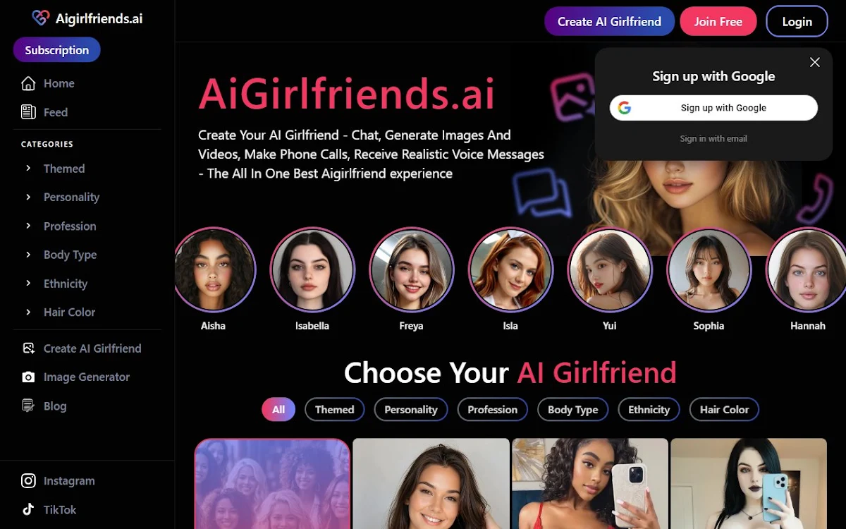 Captura de aigirlfriends.ai