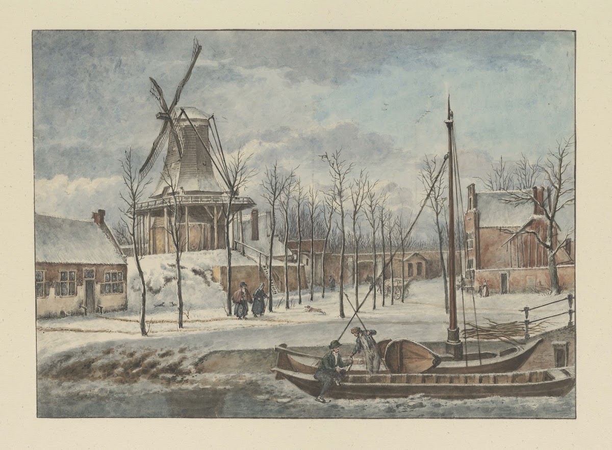 De Doelmolen de Raampoort de Stadswal en de huizen aan de Korte Geusestraat nu W
