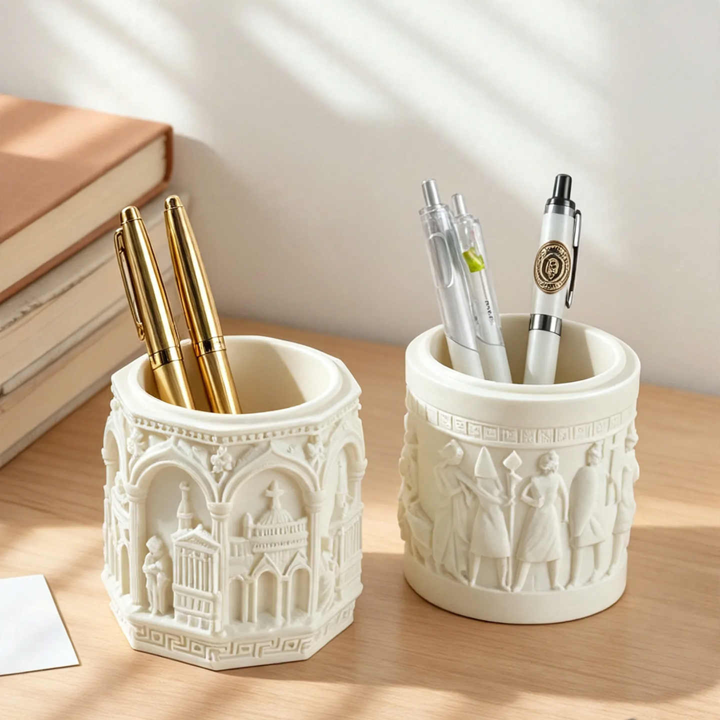 Pen holder with Roman bas-relief design