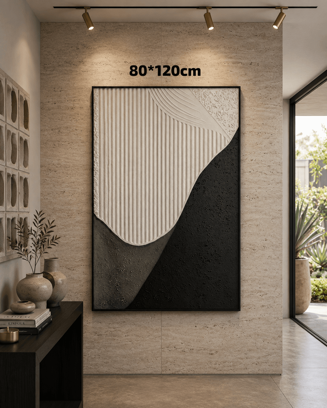 Framed B&W Wave Mountain Design – 80x120 cm view 3