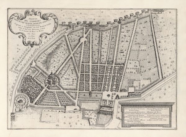Li giardini di Roma con le loro piante alzate e vedvte in prospettiva Pl11 17th