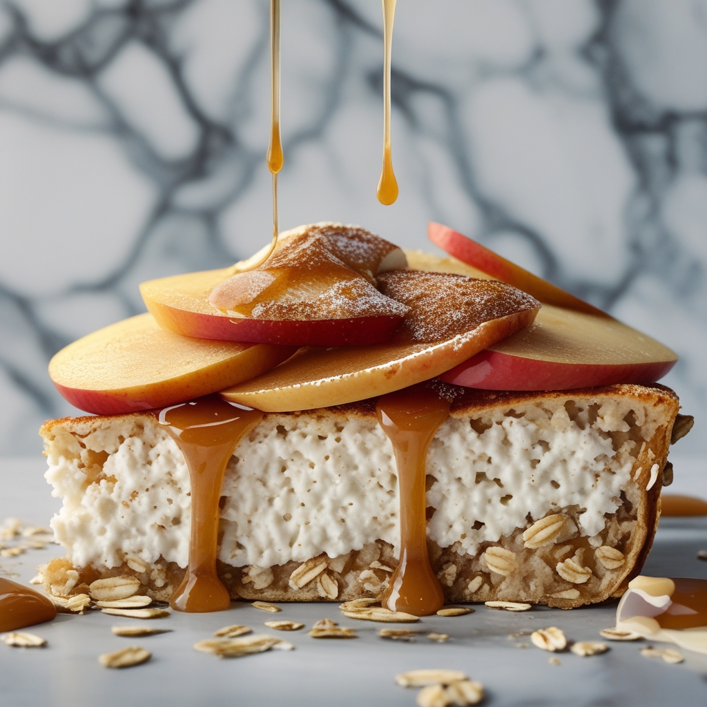 Final Cottage Cheese Protein Pancake Bake with Spiced Apple & Almond Butter Drizzle