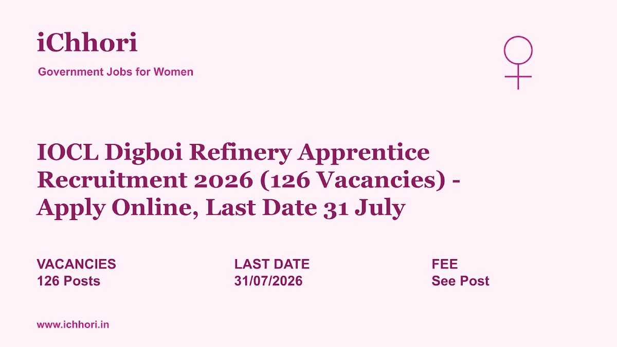 IOCL Digboi Refinery Apprentice Recruitment 2026 (126 Vacancies) - Apply Online, Last Date 31 July - iChhori