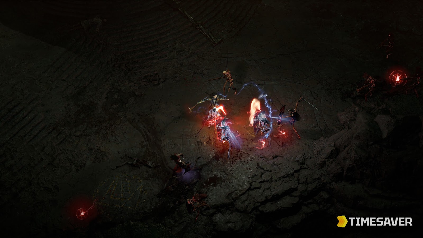 A Diablo IV character battling demons amid fiery spell effects