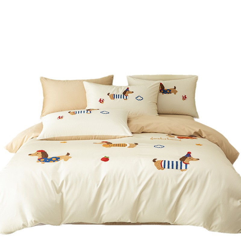 Children's cotton bedding with hand embroidery, 4-piece