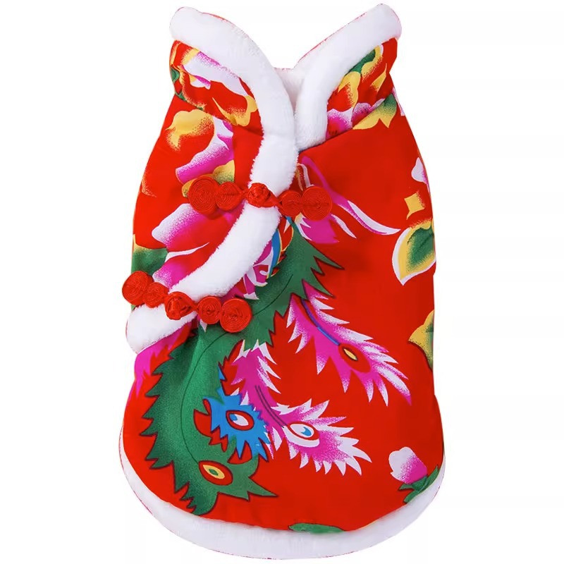 Padded dog coat with Chinese floral pattern