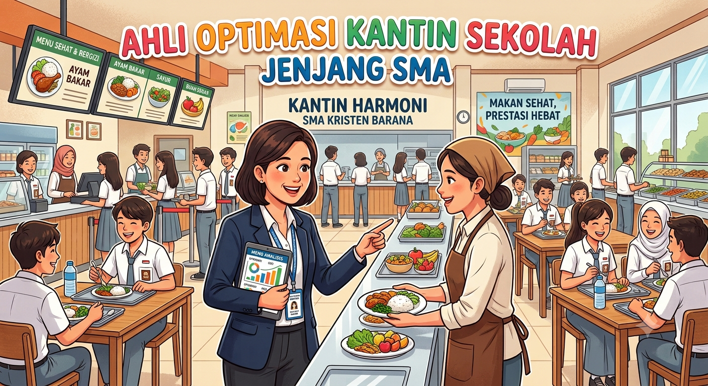 Ilustrasi makanan kantin dan antrean
