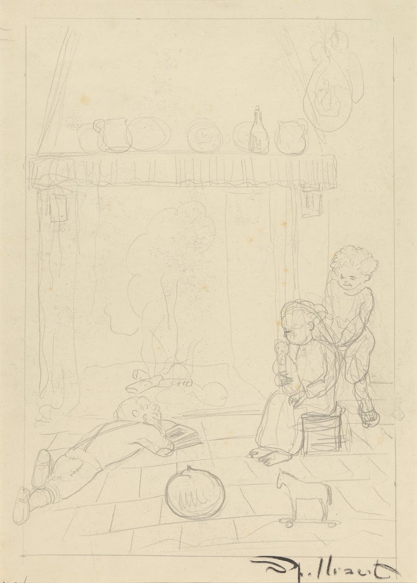 Les enfants pauvres devant lâtre 1918